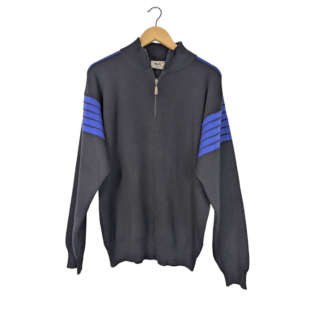 Men's Vintage Meister Wool Blend Striped Sleeve 1/4 Zip Pullover Sweater